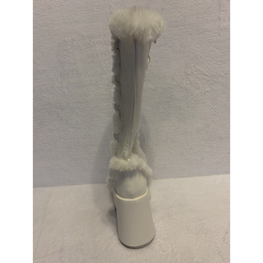 Demonia White Knee High Camel 311 Vegan Leather Faux Fur Boots Women’s Size 10 - Picture 8 of 15